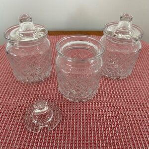 Vintage Pressed Glass Condiment Jars Set of 3 | Spoon Notch Lids | Mid-Century
